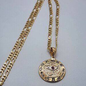 New Brazilian 18k Gold Filled Round Egyptian Protection Eye Of Horus Necklace